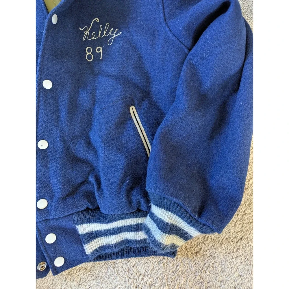 Letterman Jacket Blue & White‎ Vintage Wool Size M Ellwood City Lincoln High - Picture 5 of 8